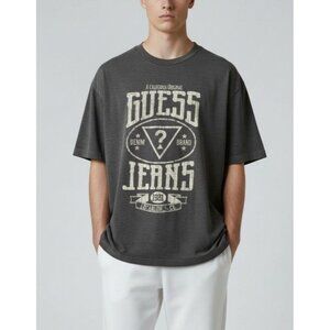 Guess Mens Grey Graphic T-Shirt Size L Cotton Blend Casual Crew Neck